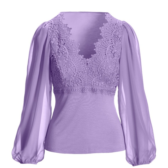 Boston Proper Scallop Lace Long Sleeve Top Purple - Picture 7 of 7